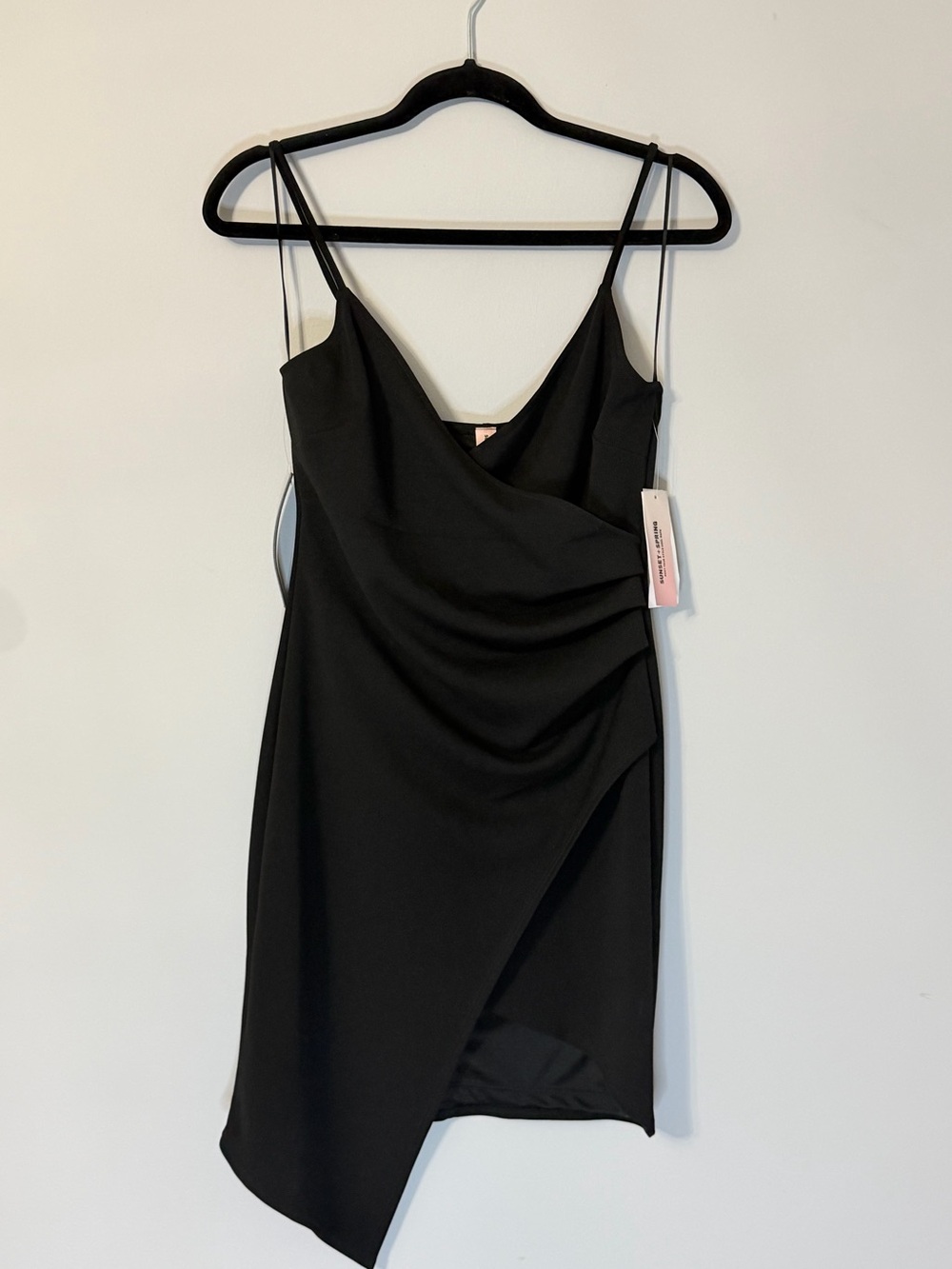 Sunset + Spring Black Draped Asymmetrical Slip Dress NWT Size M